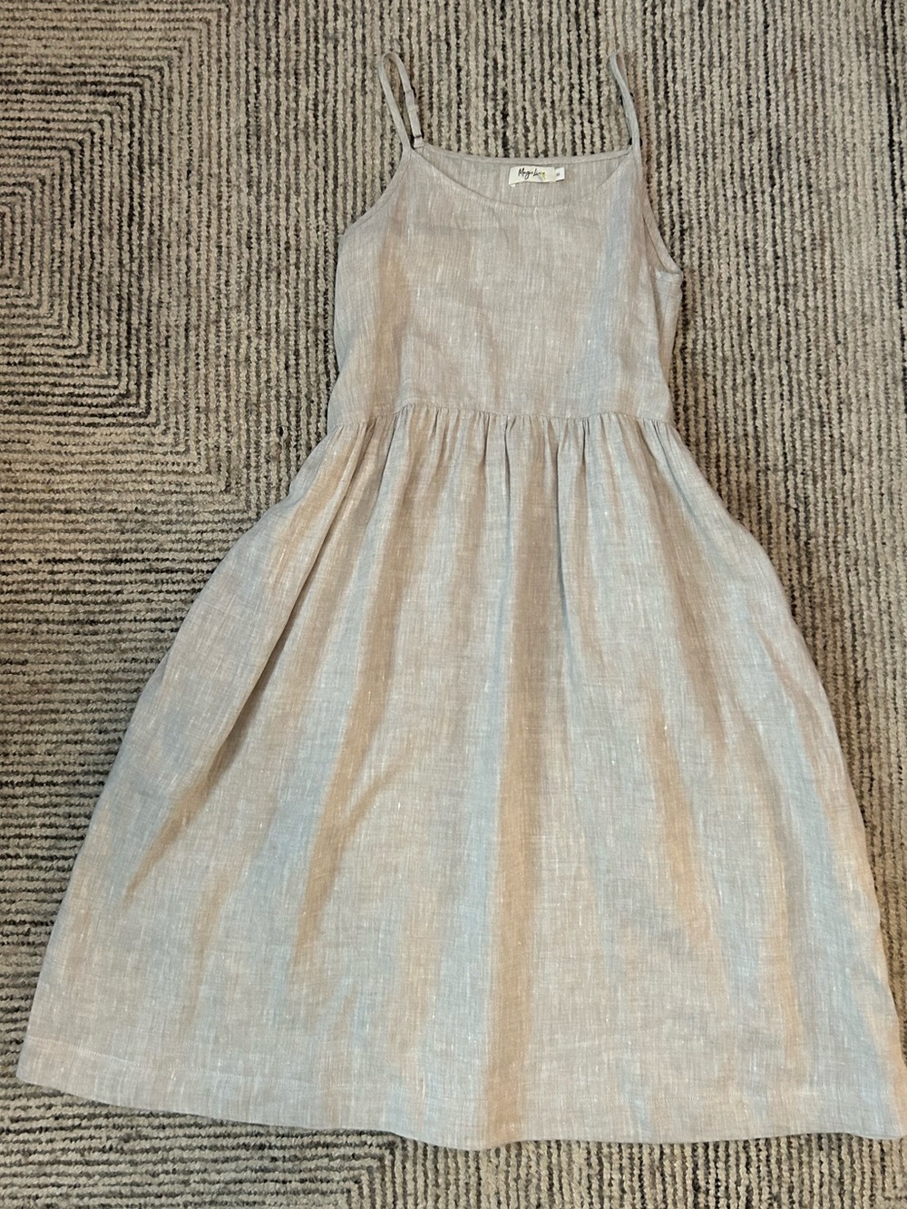 Magic Linen Light Beige Strappy Linen Dress Pockets Size XS spaghetti Strap